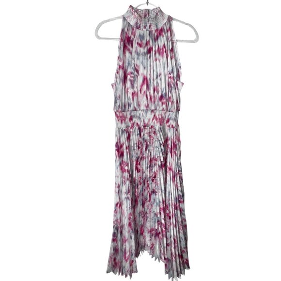 Halogen Womens Sleeveless Pleated Midi Dress M Pink & White Classy Church Brunch - Picture 2 of 15
